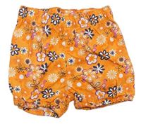 Oranžové kvetované plátenné kraťasy s plameňáky Topomini