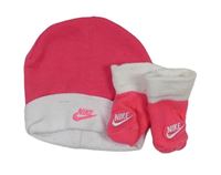 2Set - Křiklavě růžovo-bílá čepice s logem + ponožky Nike