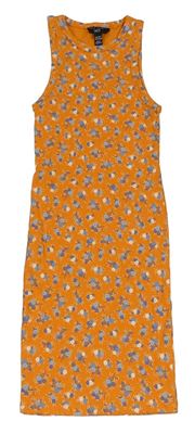Oranžové rebrované šaty s kvietkami New Look