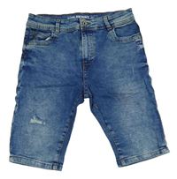 Modré plísňové skinny teplákové riflové kraťasy s prošoupáním Denim Co.