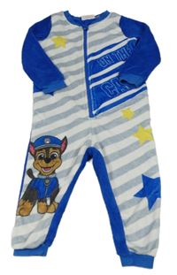 Sivo-bielo-cobaltovoě modrá pruhovaná plyšová kombinéza s PAW PATROL - Chase zn. nickelodeon