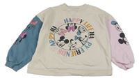 Světlebéžovo/růžovo-modrošedá oversize mikina s Minnie a Mickey s kamarády Next