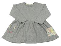 Sivé melírované rebrované úpletové šaty so zajačikom a kvietkami Nutmeg