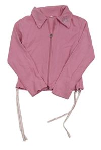 Ružová prepínaci crop mikina s nařasením a golierikom s motýlkem z kamínků