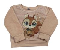 Pudrová plyšová mikina s veverkou a srdíčky z flitrů dopodopo