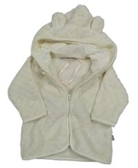 Smotanová prešívaná plyšová zateplená bunda s kapucňou s uškami Smile