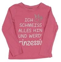 Růžové triko s nápisy a korunkou 