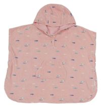 Svetloružové froté pončo osuška s rybičkami a vreckom a kapucňou John Lewis