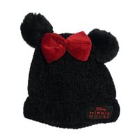 Černá melírovaná žinylková čepice s nášivkou a mašlí - Minnie a bambulkami George