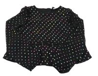 Čierno-farebná vzorovaná šifónová crop blúzka s volánikmi PRIMARK