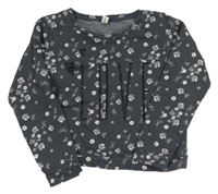 Tmavosivá crop mikina s kvietkami a motýlikmi a trblietavým nápisom YIGGA