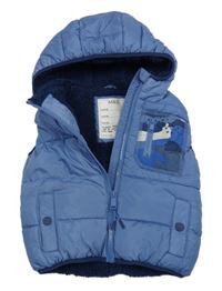 Modrá prošívaná šusťáková zateplená vesta s kapucí M&S