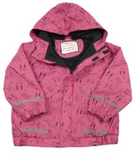 Tmavoružová nepromokavá jarná bunda s kočičkami a zajačikmi a kapucňou Kiki&Koko