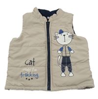 Svetlobéžová prešívaná šušťáková zateplená vesta s kocourem