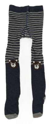 Šedo-tmavomodré pruhované melírované punčocháče s medvídky