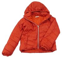 Červená prošívaná šusťáková zateplená bunda s odepínací kapucí H&M