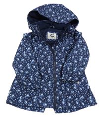Tmavomodrá šusťáková jarní parka s růžemi a kapucí CUBUS AS