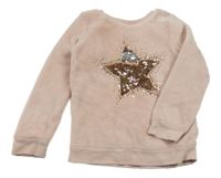 Svetloružová plyšová mikina s hvězdou z překlápěcích flitrů H&M