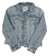 Modro-biela plesňová tepláková rifľová crop bunda s golierikom C&A