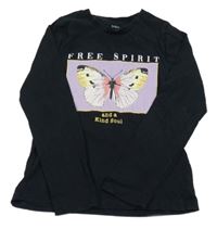 Čierne tričko s motýlkom a nápismi M&S