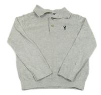 Svetlosivý melírovaný rebrovaný sveter s výšivkou a golierikom Next