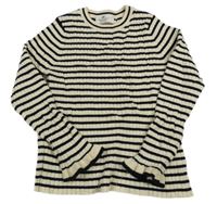 Smetanovo-čierny pruhovaný rebrovaný sveter s volánikmi H&M