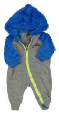 Sivo-modrá melírovaná teplákovo/chlupatá kombinéza s logom a kapucňou Nike