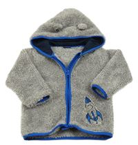 Sivo-biela chlpatá bunda s raketou a kapucňou s uškami lupilu