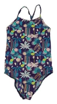 Lilkové jednodílné plavky s palmami 