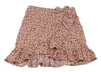 Staroružová sukňa s kvietkami a mašlou a volánikom SHEIN