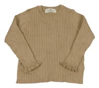 Béžový rebrovaný úpletový oversize sveter s volánikmi H&M