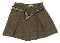 Hnedé melírované vlnené kraťasy so sukní a opaskom ZARA