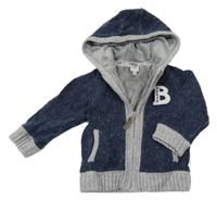 Tmavomodro-sivý melírovaný vlnený prepínaci zateplený sveter s písmenkom a kapucňou TED BAKER