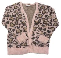 Starorůžový chlupatý svetrový cardigan s leopardím vzorem Matalan