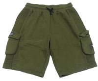 Khaki teplákové cargo kraťasy s žebrováním zn. Primark