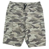 Šedo-světlezelené army plátěné cargo chino kraťasy Tu