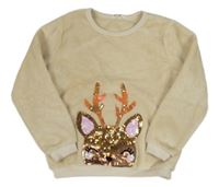 Béžová chlpatá mikina so sobem z flitrů H&M