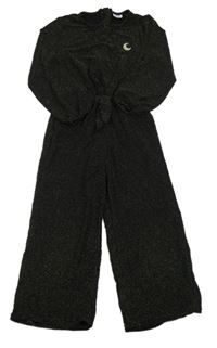 Čierny trblietavý slávnostný nohavicový overal