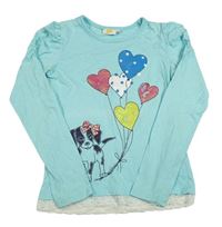 Svetlomodré tričko so psem a srdiečkami Kids