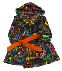 Tmavosivý chlpatý župan s Avengers a kapucňou zn. George