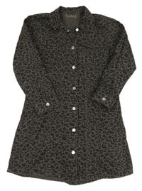 Tmavošedé plátěné propínací košilové šaty s leopardím vzorem Nutmeg
