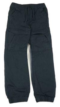 Tmavomodré plátěné cuff kalhoty Yigga