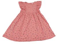 Lososové květované šaty s volánky Vertbaudet