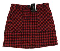 Nové - Červeno-černá kostkovaná vlněná sukně Dunnes