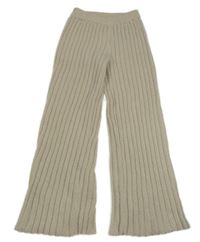 Béžové žebrované pletené wide leg tepláky Shein