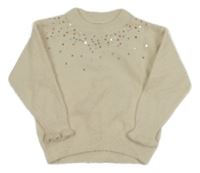 Béžový chlpatý sveter s flitrami C&A