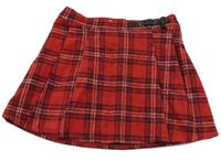 Červeno-čierno-biela kockovaná vlnená sukňa s přezkou George