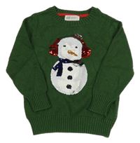 Tmavozelený sveter so sněhulákem z překlápěcích flitrů H&M