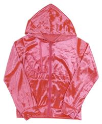 Neónově ružová zamatová prepínaci mikina s kapucňou