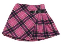 Tmavorůžovo-červeno-biela kockovaná vlnená sukňa Dunnes